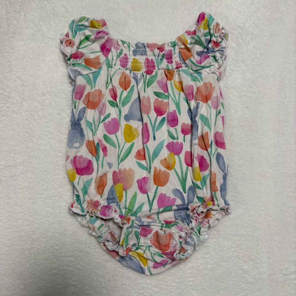Little Sleepies Garden Hop Smocked Bubble Romper 3-6M EUC